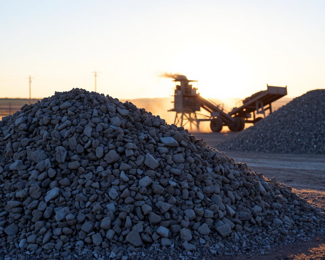 Crushed concrete stockpile with rock crusher in the background